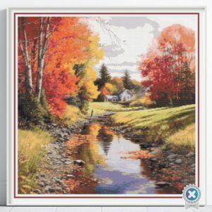 Vermont in Autumn Cross Stitch Pattern, Vermont Landscape Embroidery, New England Autumn Nature Fall Foliage Farmhouse Decor Cross Stitch