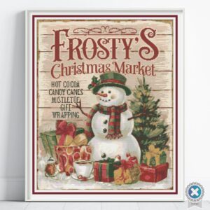 Vintage Frosty's Christmas Market Cross Stitch Pattern, Festive Holiday Kitchen Sign Cross Stitch PDF, PDF Instant Download, App File incl