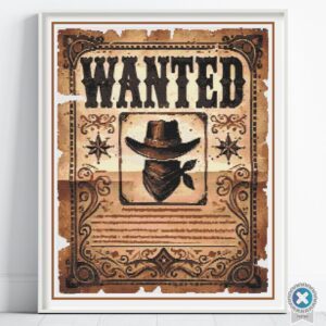 Vintage Western "Wanted" Poster Cross Stitch Pattern, Rustic Cowboy Decor, PDF Instant Digital Download, All File Formats Included