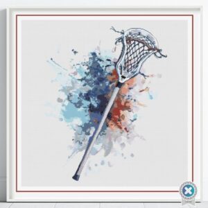 Watercolor Lacrosse Counted Cross Stitch PDF Pattern, Lacrosse Sport Cross Stitch Pattern, Lacrosse Stick PDF Pattern, Instant Download