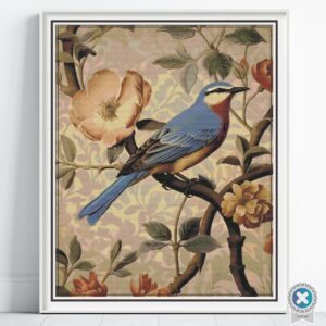 William Morris Tapestry-Inspired Vintage Bird and Tree Nature Cross Stitch Pattern, Decorative Arts & Crafts Embroidery Decor, Full Coverage