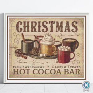 Vintage Hot Cocoa Bar Christmas Cross Stitch Pattern | Festive Holiday Kitchen Sign Cross Stitch PDF | PDF Instant Download | App File incl