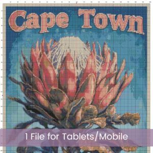 Retro Cape Town Cross Stitch Pattern | Full Coverage Travel Poster | PDF Instant Download, Pattern Keeper file included