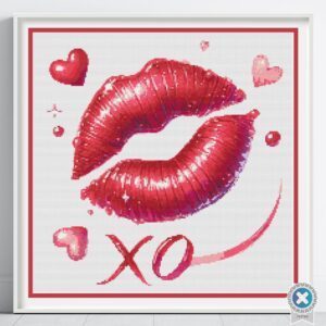 Valentine’s Kiss Cross Stitch Pattern, Red Lips PDF, Romantic Embroidery, Valentine Decor, Love Theme, Valentine Gift Idea, Digital Pattern