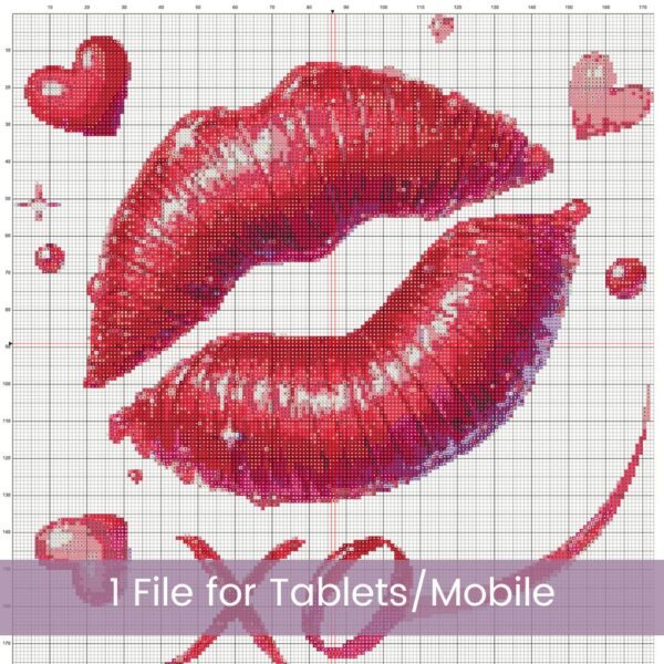 Valentine’s Kiss Cross Stitch Pattern, Red Lips PDF, Romantic Embroidery, Valentine Decor, Love Theme, Valentine Gift Idea, Digital Pattern