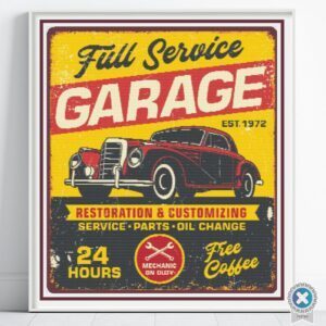 Vintage Garage Sign Cross Stitch Pattern, Retro Car Stitch, Bold Garage Sign, Car Enthusiast Gift, Garage Art PDF, Digital Cross Stitch