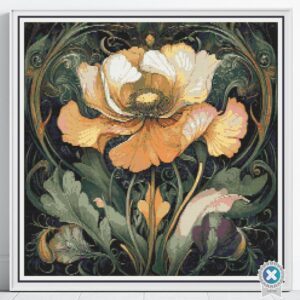 William Morris Tapestry-Inspired Vintage Gold Flower Nature Cross Stitch Pattern, Decorative Arts & Crafts Embroidery Decor, Full Coverage