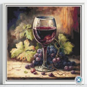 Wine Glass Cross Stitch Pattern, Wine Glass and Grapes Digital Cross Stitch Pattern Download, Full Coverage, Pattern Keeper file included