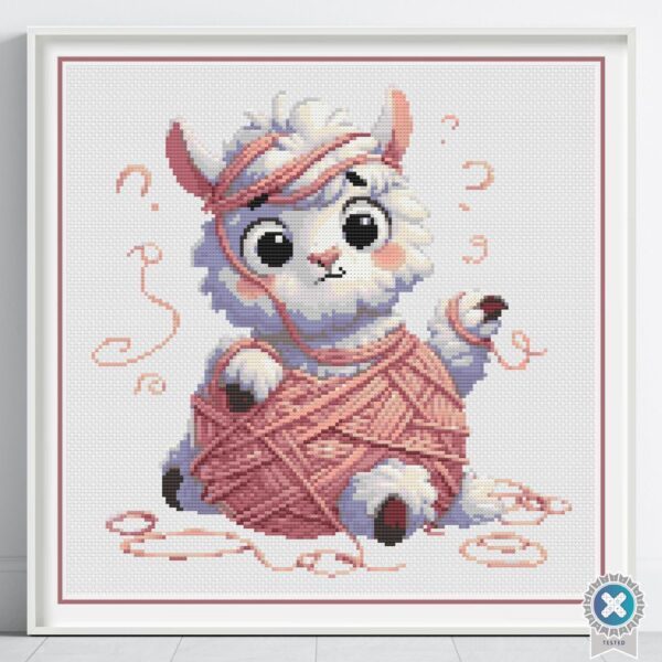 Alpaca Tangled in Yarn Cross Stitch Pattern