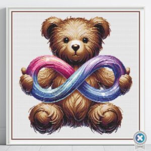 Teddy Bear Holding Rainbow Infinity Sign Cross Stitch Pattern | Autism Awareness