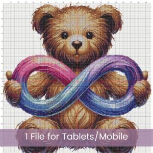 Teddy Bear Holding Rainbow Infinity Sign Cross Stitch Pattern | Autism Awareness