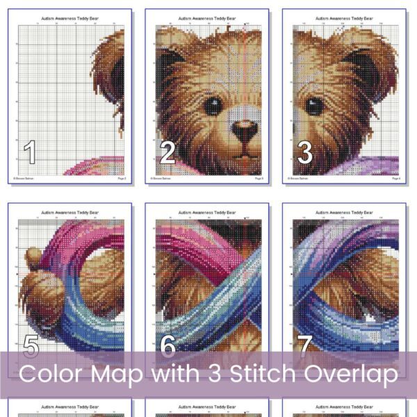 Teddy Bear Holding Rainbow Infinity Sign Cross Stitch Pattern | Autism Awareness