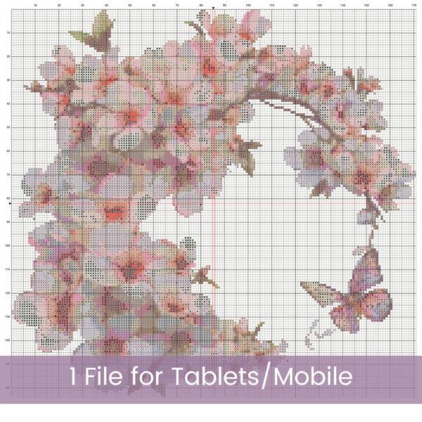 Cherry Blossom Wreath Cross Stitch, Nature-Inspired Floral Embroidery, Romantic Decor, Pink Japanese Sakura Cherry Blossoms Flower Pattern