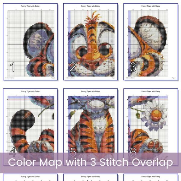 Funny Tiger with Daisy Cross Stitch Pattern, Whimsical Animal Design, Funny Tiger Art, Beginner Stitch Pattern, Nursery Decor, PDF Download