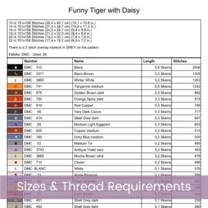 Funny Tiger with Daisy Cross Stitch Pattern, Whimsical Animal Design, Funny Tiger Art, Beginner Stitch Pattern, Nursery Decor, PDF Download