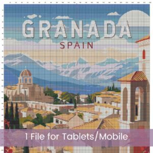 Granada Spain Retro Travel Poster Cross Stitch Pattern