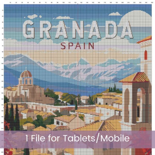 Granada Spain Retro Travel Poster Cross Stitch Pattern