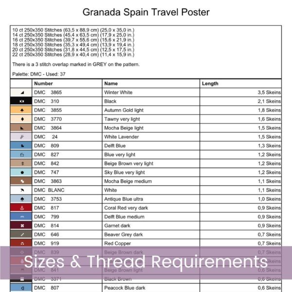 Granada Spain Retro Travel Poster Cross Stitch Pattern