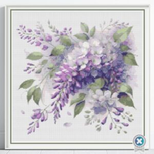 Wisteria Blooms cross stitch, Botanical Watercolor Floral Embroidery Flowers, Purple Garden Cross Stitch, Handmade Romantic Home Decor Art