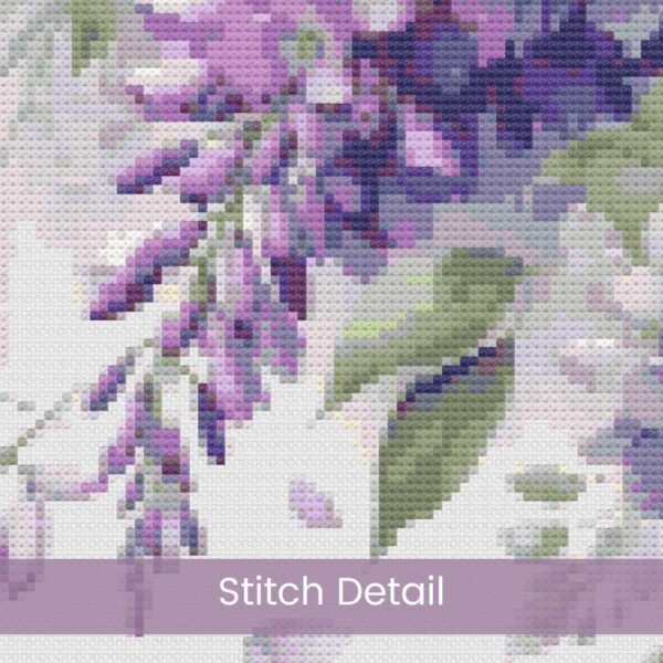 Wisteria Blooms cross stitch, Botanical Watercolor Floral Embroidery Flowers, Purple Garden Cross Stitch, Handmade Romantic Home Decor Art