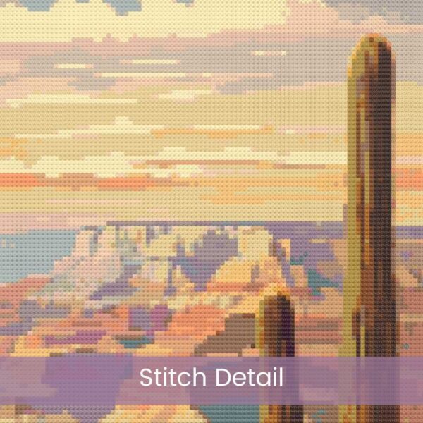 Retro Arizona Scenic Vintage Travel Poster Cross Stitch Pattern, Full Coverage Grand Canyon Embroidery, Desert Landscape National Park Decor