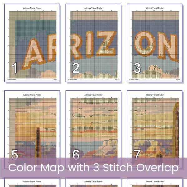 Retro Arizona Scenic Vintage Travel Poster Cross Stitch Pattern, Full Coverage Grand Canyon Embroidery, Desert Landscape National Park Decor