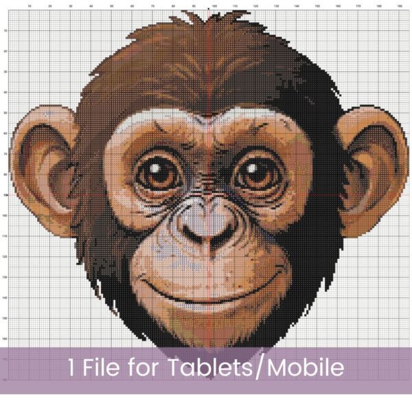 Chimpanzee Cross stitch, Monkey Wildlife Embroidery Pattern, Jungle Decor, Handmade Nursery Art, Beginner-Friendly Digital Monkey Pattern