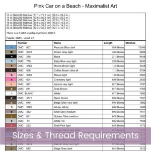 Pink Car on a Beach Cross Stitch Pattern, Tropical Maximalist Retro Car Cross Stitch, Summer Full Coverage Coastal Decor Embroidery