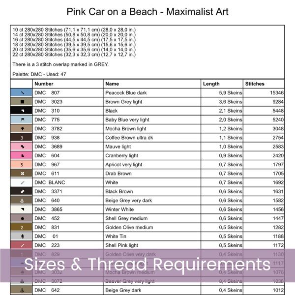 Pink Car on a Beach Cross Stitch Pattern, Tropical Maximalist Retro Car Cross Stitch, Summer Full Coverage Coastal Decor Embroidery