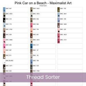 Pink Car on a Beach Cross Stitch Pattern, Tropical Maximalist Retro Car Cross Stitch, Summer Full Coverage Coastal Decor Embroidery