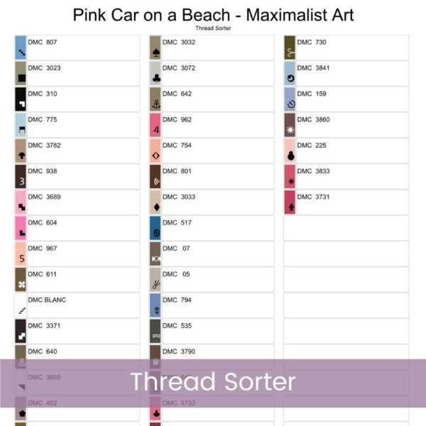 Pink Car on a Beach Cross Stitch Pattern, Tropical Maximalist Retro Car Cross Stitch, Summer Full Coverage Coastal Decor Embroidery