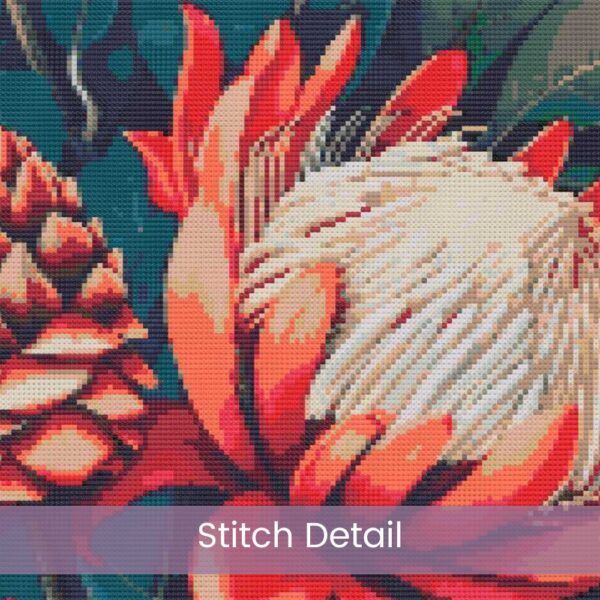 William Morris Tapestry-Inspired Protea Flowers Nature Cross Stitch Pattern, Decorative Arts & Crafts Embroidery Decor Gift, Full Coverage