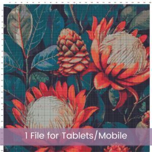 William Morris Tapestry-Inspired Protea Flowers Nature Cross Stitch Pattern, Decorative Arts & Crafts Embroidery Decor Gift, Full Coverage