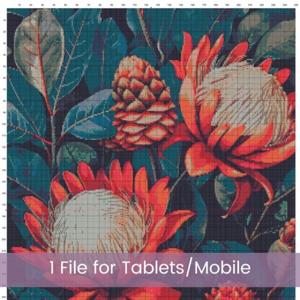 William Morris Tapestry-Inspired Protea Flowers Nature Cross Stitch Pattern, Decorative Arts & Crafts Embroidery Decor Gift, Full Coverage