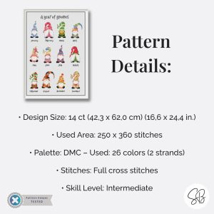A Year of Gnomes Cross Stitch Pattern, Seasonal Gnome Sampler, Instant PDF Download, Floss Conversions