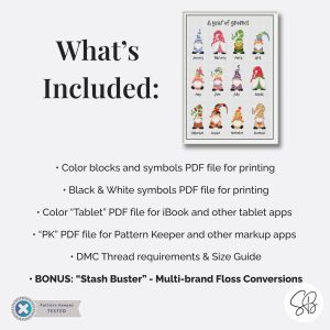 A Year of Gnomes Cross Stitch Pattern, Seasonal Gnome Sampler, Instant PDF Download, Floss Conversions