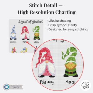 A Year of Gnomes Cross Stitch Pattern, Seasonal Gnome Sampler, Instant PDF Download, Floss Conversions