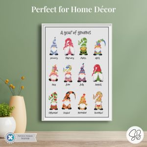 A Year of Gnomes Cross Stitch Pattern, Seasonal Gnome Sampler, Instant PDF Download, Floss Conversions