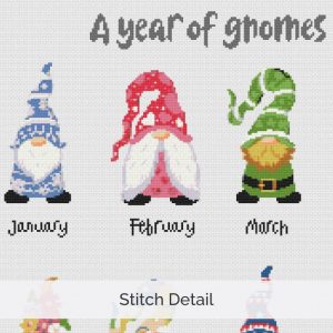 A Year of Gnomes Cross Stitch Pattern, Seasonal Gnome Sampler, Instant PDF Download, Floss Conversions