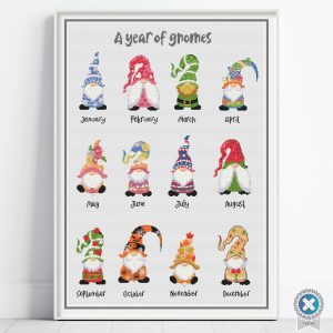 A Year of Gnomes Cross Stitch Pattern, Seasonal Gnome Sampler, Instant PDF Download, Floss Conversions