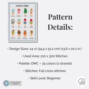 A Year of Ice Cream Cross Stitch Pattern, Seasonal Treats Sampler, Instant Download, Floss Conversions