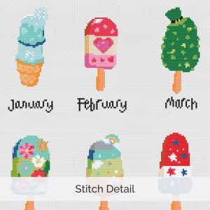 A Year of Ice Cream Cross Stitch Pattern, Seasonal Treats Sampler, Instant Download, Floss Conversions