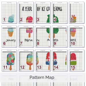 A Year of Ice Cream Cross Stitch Pattern, Seasonal Treats Sampler, Instant Download, Floss Conversions