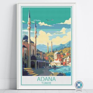 Adana Türkiye Cross Stitch Pattern, Retro Travel Poster Full Coverage Cityscape Chart, Instant Download