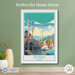Adana Türkiye Cross Stitch Pattern, Retro Travel Poster Full Coverage Cityscape Chart, Instant Download