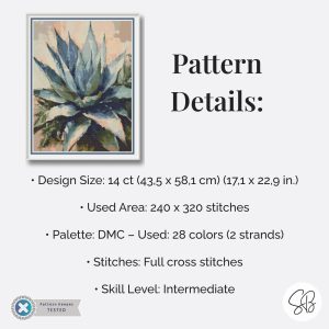 Agave Plant Cross Stitch Pattern, Cactus Oil Plant Painting PDF Download, PatternKeeper, Floss Conversions