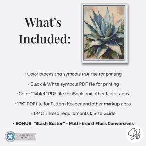 Agave Plant Cross Stitch Pattern, Cactus Oil Plant Painting PDF Download, PatternKeeper, Floss Conversions