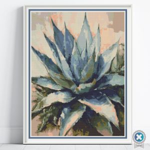 Agave Plant Cross Stitch Pattern, Cactus Oil Plant Painting PDF Download, PatternKeeper, Floss Conversions