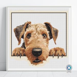 Airedale Terrier Cross Stitch Pattern, Peeking Dog, Digital PDF, Beginner Puppy Embroidery, Floss Conversions