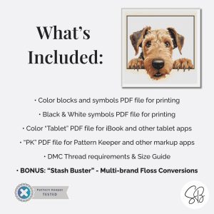 Airedale Terrier Cross Stitch Pattern, Peeking Dog, Digital PDF, Beginner Puppy Embroidery, Floss Conversions